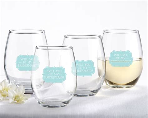 will you be my bridesmaid something blue 15 oz stemless wine glass