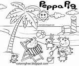 Peppa Colouring Seaside Daddy Mummy Coloringfree sketch template