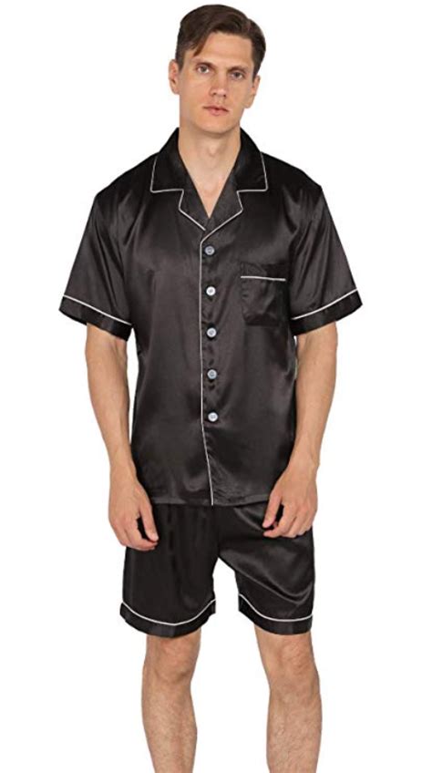 yimanie mens silk satin pajamas set short sleeve  shorts classic sleepwear loungewear silk