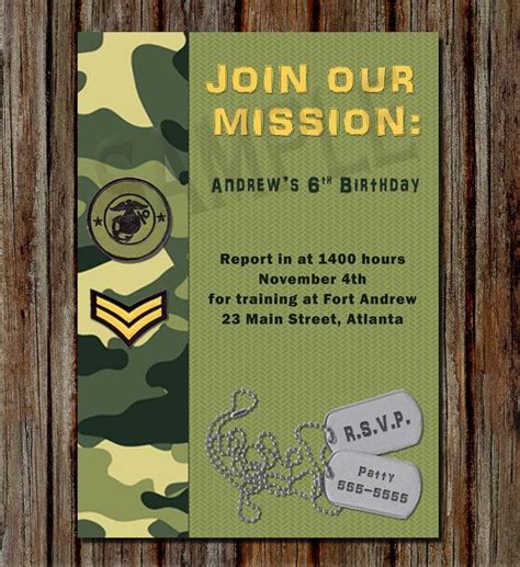army birthday invitation personalized   ccgdigitaldesigns