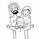 Musulmane Heureuse Tirée Lycklig Dragen Familj Muslimsk Template Coloration Hijab Muslimska Filmen Sonen Tecknade Vektorillustration Isolerade sketch template