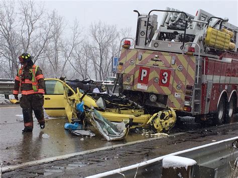 injured  car crashes  fire truck westbound   closed