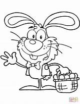 Coloring Easter Bunny Pages Basket Eggs Waving Printable sketch template