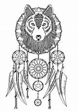 Catcher Acchiappasogni Dreamcatcher Wolves Mandala Ribs Sonhos Apanhador Orso Spirit sketch template