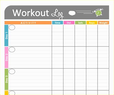 exercise log template   printable workout schedule