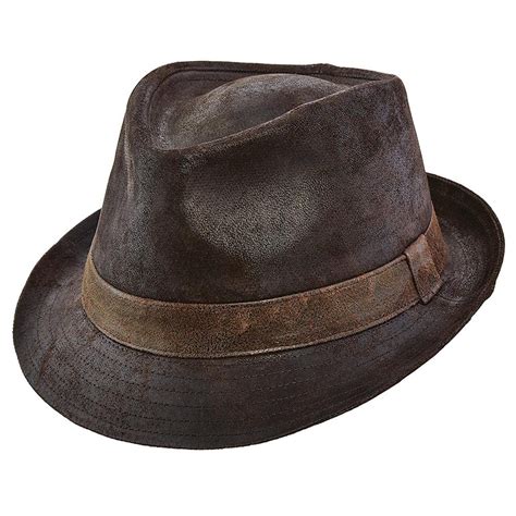 stetson mens weathered leather fedora hat brown  walmartcom
