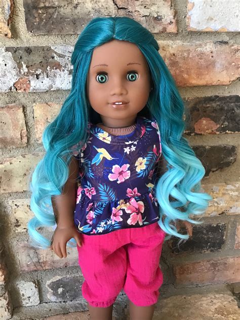 Blythe Ooak Custom African American Girl Doll Teal Ombre Curly Etsy