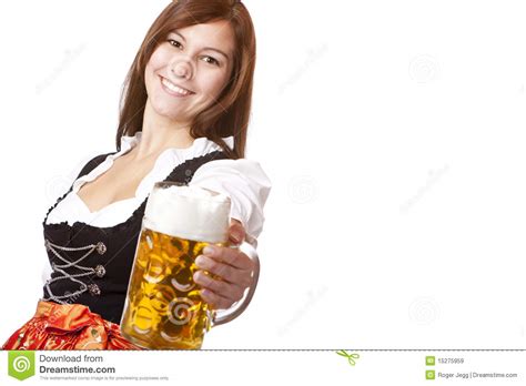 Happy Smiling Woman Holding Oktoberfest Beer Stein Royalty