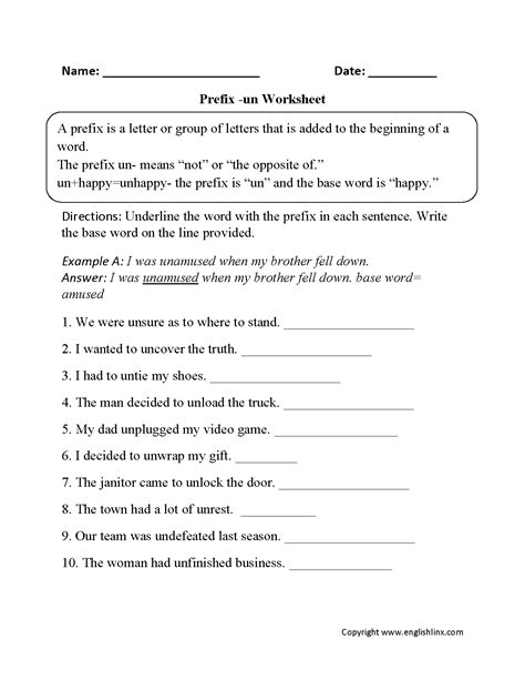 prefixes worksheets prefix  worksheet