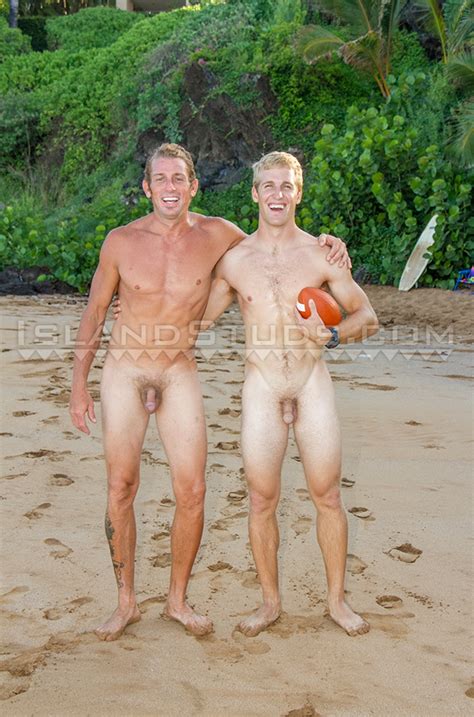nyles and daddy van two straight surfer jocks playing football naked outside wankrdude
