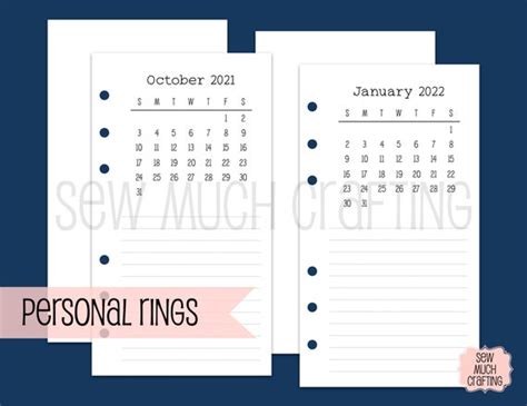 printed personal size monthly overview inserts etsy