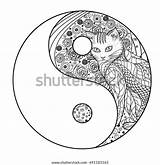 Yin Zentangle Mandala Drawn Lijnkunst Verwezenlijking Illustratie sketch template