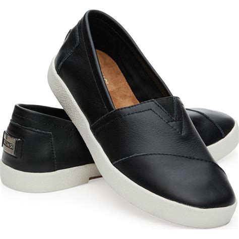 toms womens avalon slip ons black leather sportique