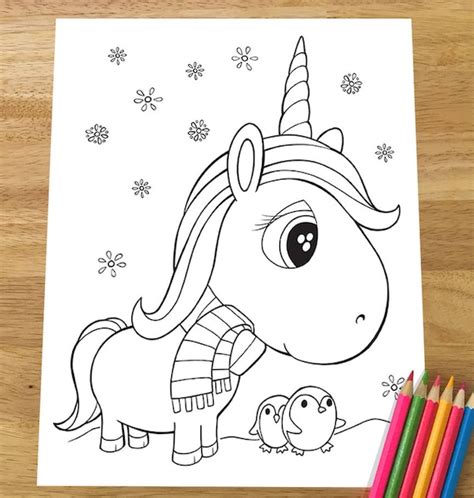 christmas unicorn coloring page downloadable  file etsy