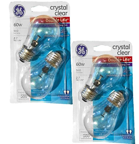 ge crystal clear  watt  lumen  ceiling fan light bulbs wmedium base  pack