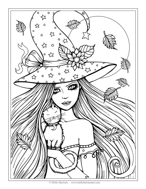 spooky coloring pages witch girl  printable coloring pages