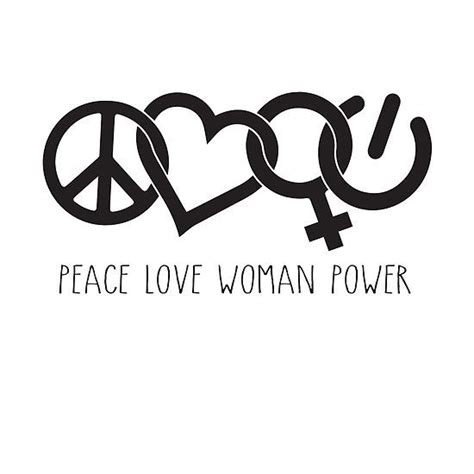 Peace Love Woman Power Symbol In Black With Words Girl