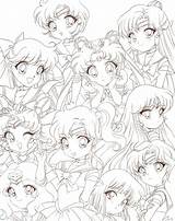 Sailor Scouts Chibis Colouring Stars Seulement Luna Lineart Sailors Colorier Coloriages sketch template