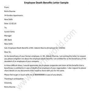 employee death benefits letter sample death claim letter hr letter