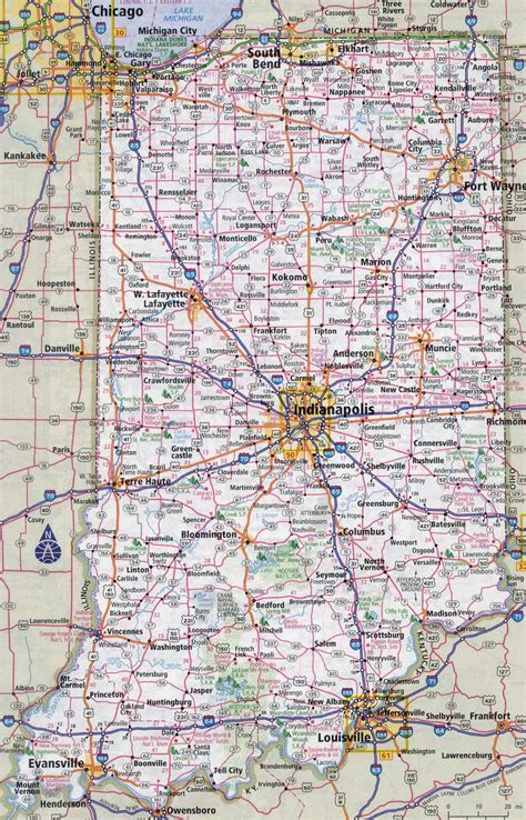 large detailed roads  highways map  indiana state   cities