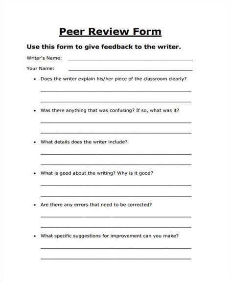 sample peer review forms   ms word excel