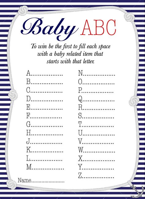 baby shower games printable sheets