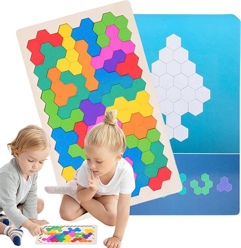 wooden hexagon puzzle educational tangrams puzzle shape puzzle