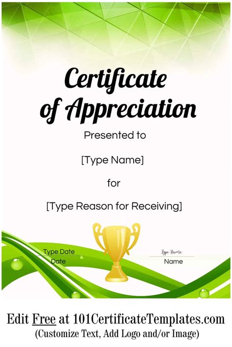 printable certificate  appreciation template customize