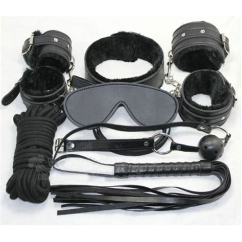7pcs bondage set kit rope ball gag cuffs whip collar blindfold adult