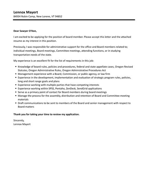 board member cover letter velvet jobs