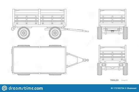 isolated outline drawing  tractor trailer side front   view