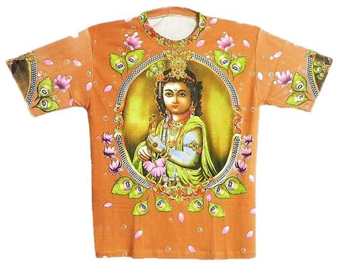 Printed Krishna On Light Saffron T Shirt