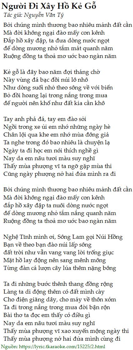 Loi Bai Hat Nguoi Di Xay Ho Ke Go Nguyen Van Ty [co Nhac Nghe]