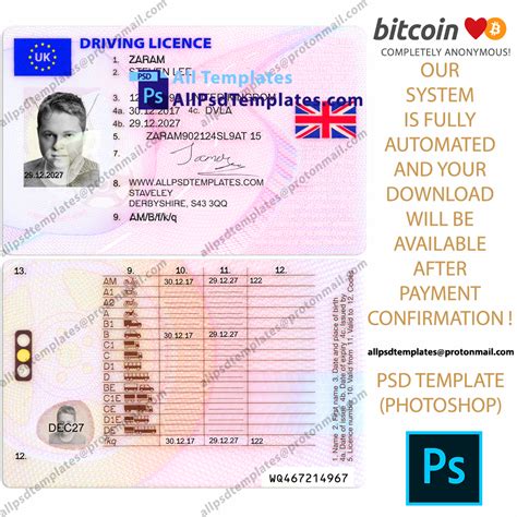 uk driving license template  psd templates