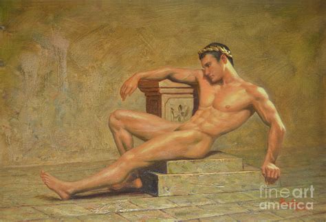 Original Classic Oil Painting Gay Man Body Art Male Nude