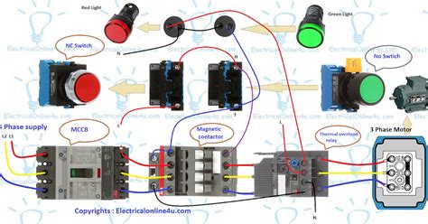 contactor wiring diagram   phase motor electricalonlineu