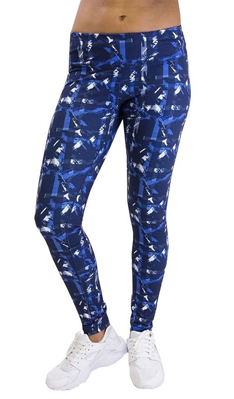 performance activewear printed yoga leggings print 255 abstract plaid navy blue s