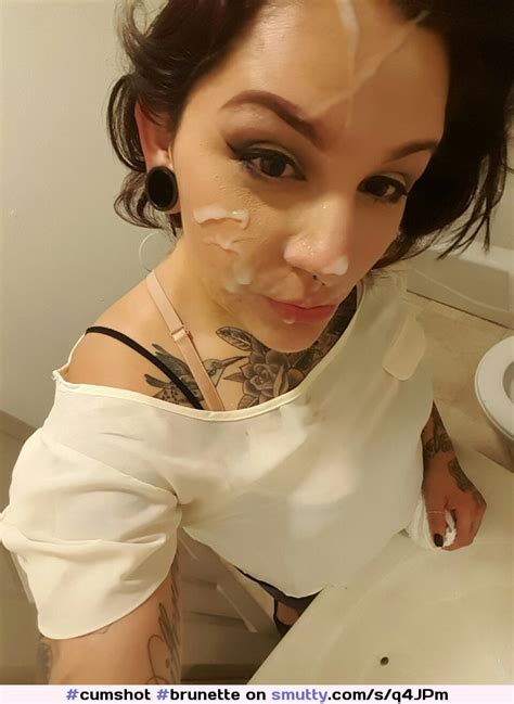 cumshot brunette bathroom selfie cumselfie selfshot closeup facial cumonface cumface