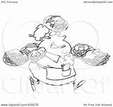Waitress Carrying Plates Fat Many Illustration Line Female Royalty Clipart Toonaday Rf sketch template