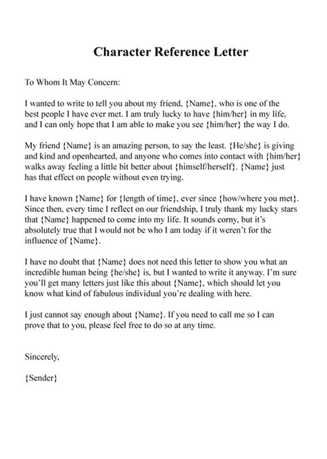sample character reference letter   friend template