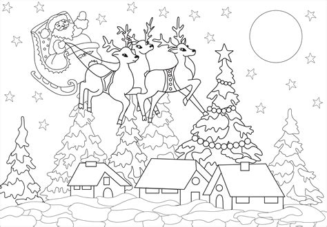 christmas village  santa claus christmas adult coloring pages
