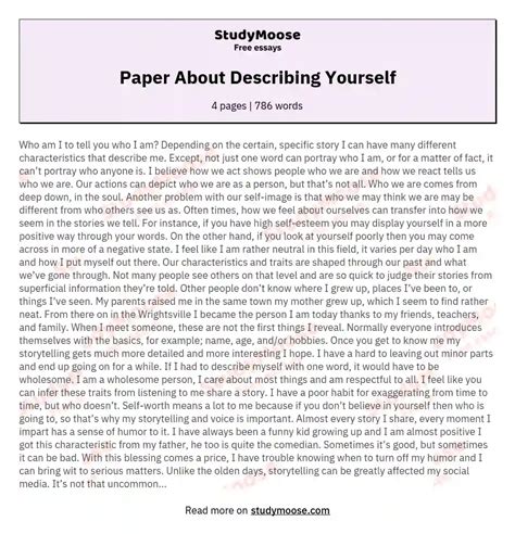 Paper About Describing Yourself Free Essay Example