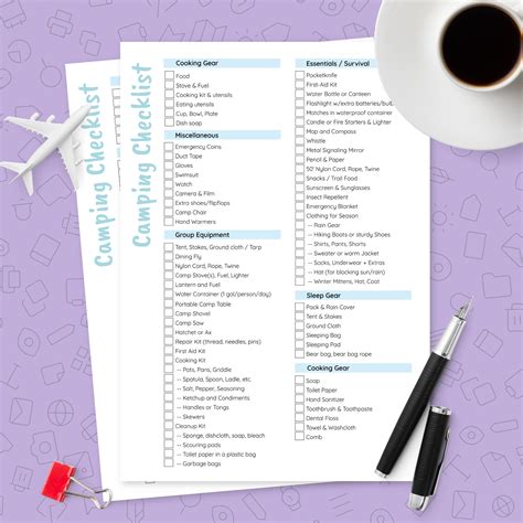 camping checklist template template printable