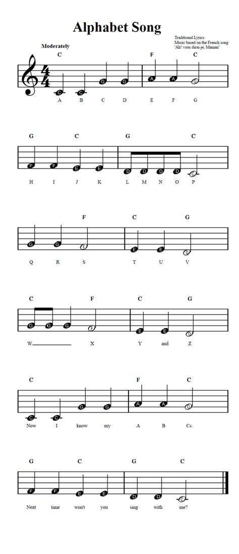 alphabet song beginner sheet   chords  lyrics