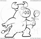 Presenting Bull Romantic Rose His Vector Clipart Cartoon Cory Thoman Outlined Coloring 2021 sketch template