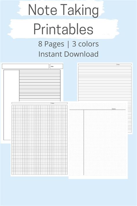 downloadable note  printables  pages  styles etsy note