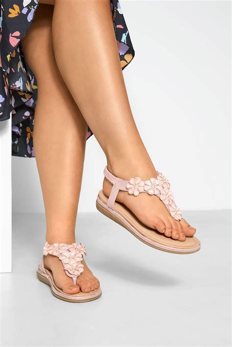 sandales rose fleurs en strass pieds larges eee grande taille    clothing