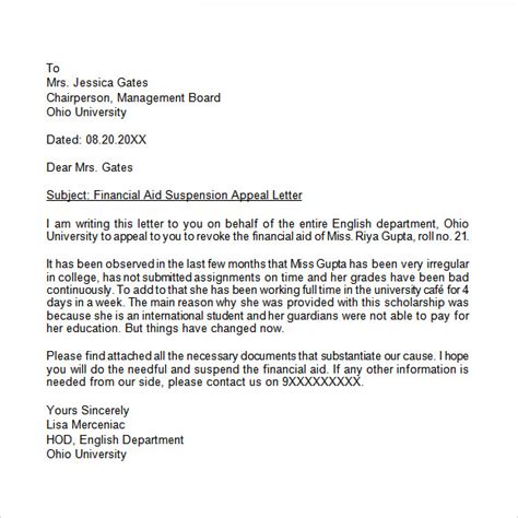 appeal admission decision sample letter