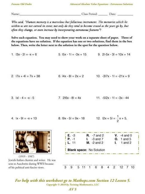 answer key  math ops av worksheet absolute  equations