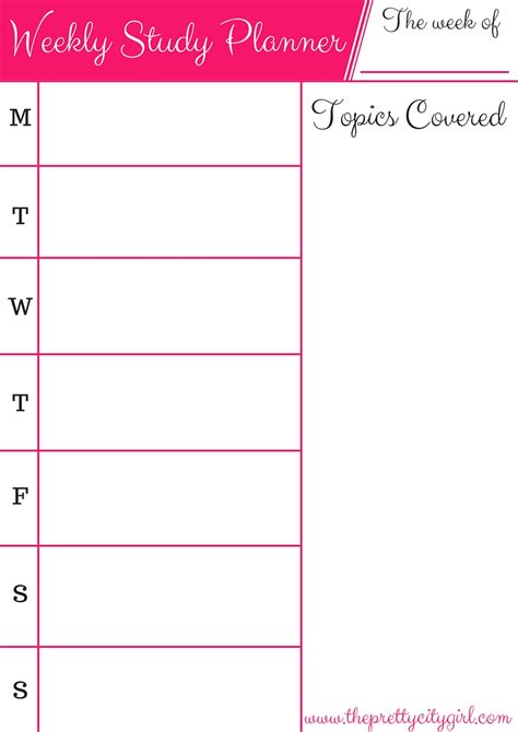 weekly study planner printable  pretty city girl indian travel